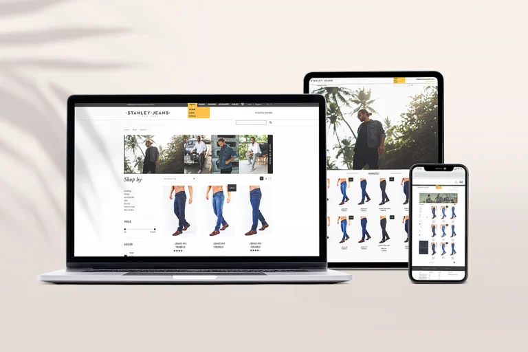 Projekt sklepu internetowego z odzieżą, widoczne zdjęcia produktowe